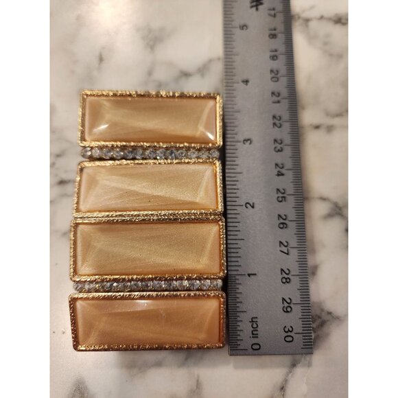 Vintage Wide Gold-Tone Stretch Bracelet Rhinestones - Picture 3 of 3